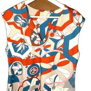 PARISOU Dress Mini A-line Sleeveless V-Neck Stretch Abstract Womens M White Pink